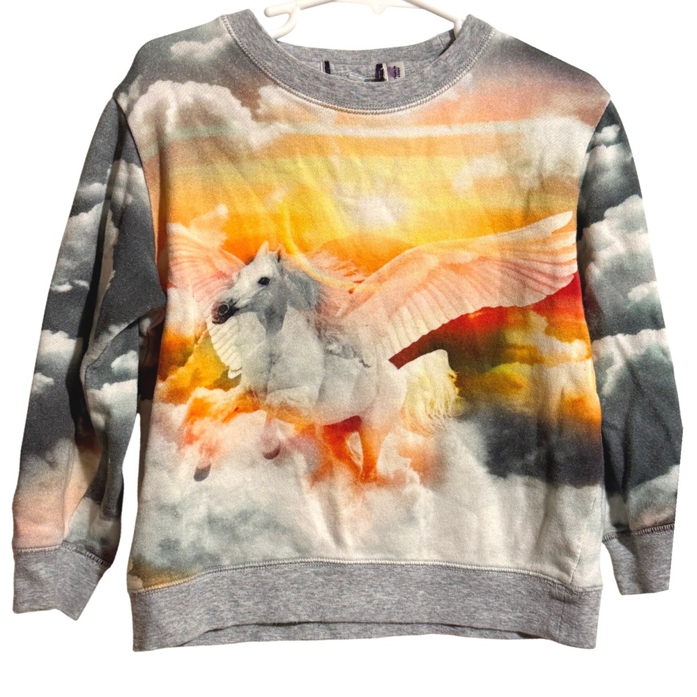 Stella McCartney Kids Pegasus Sunset Cloud Print Sweatshirt Gray Size 5/6